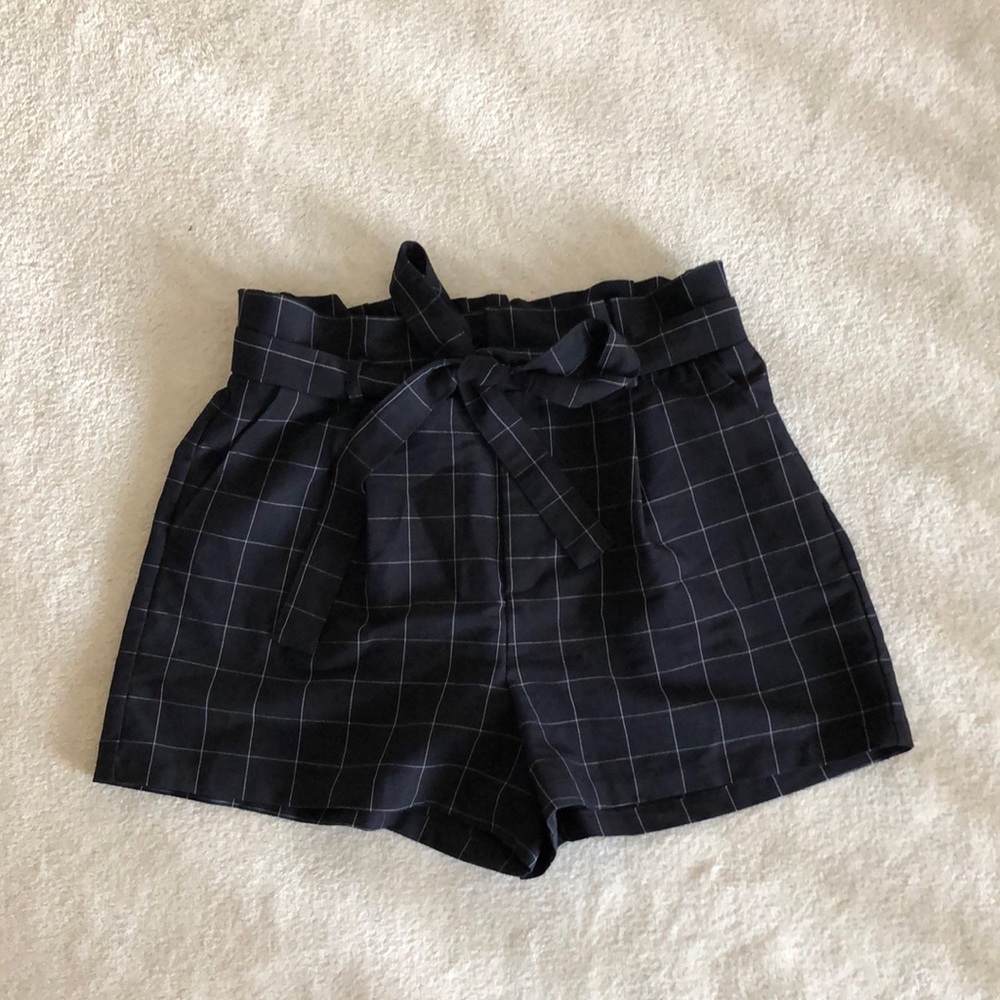 F21 High rise windowpane paper bag waist shorts
